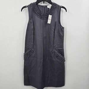 Ann Taylor Loft Gray Ruffle Neck Sleeveless Cotton Shift Dress Size 2 NEW‎